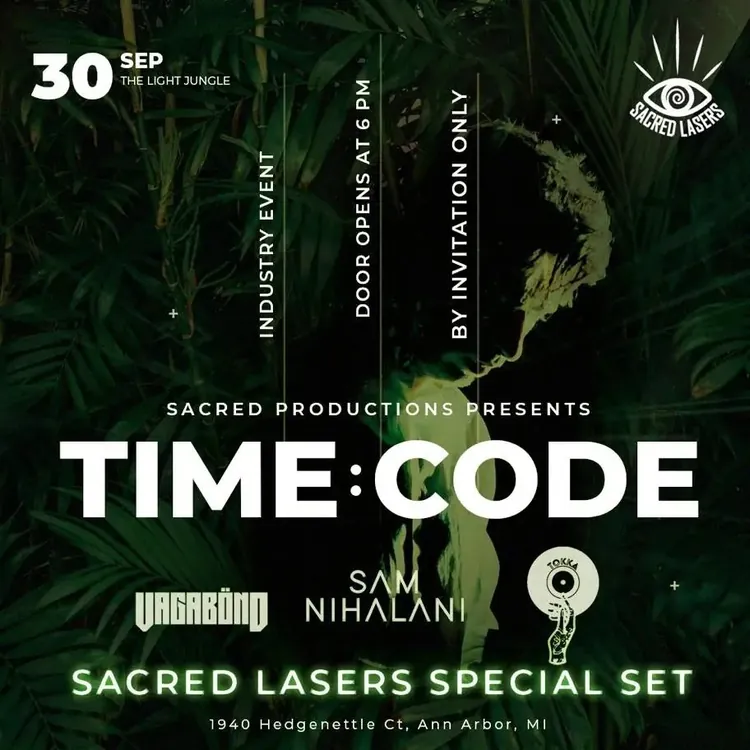 Event flyer for a show lit by Sacred Lasers, photo 67